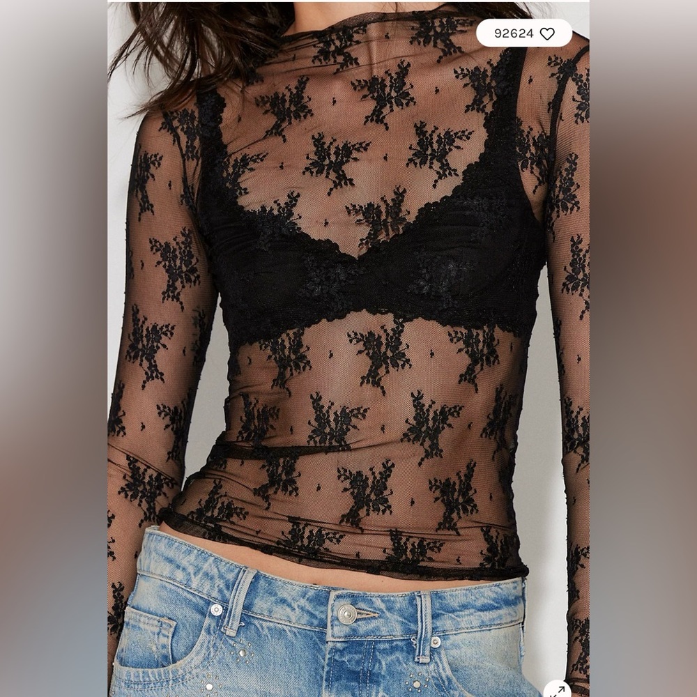 Free People Black Floral Lace Blouse